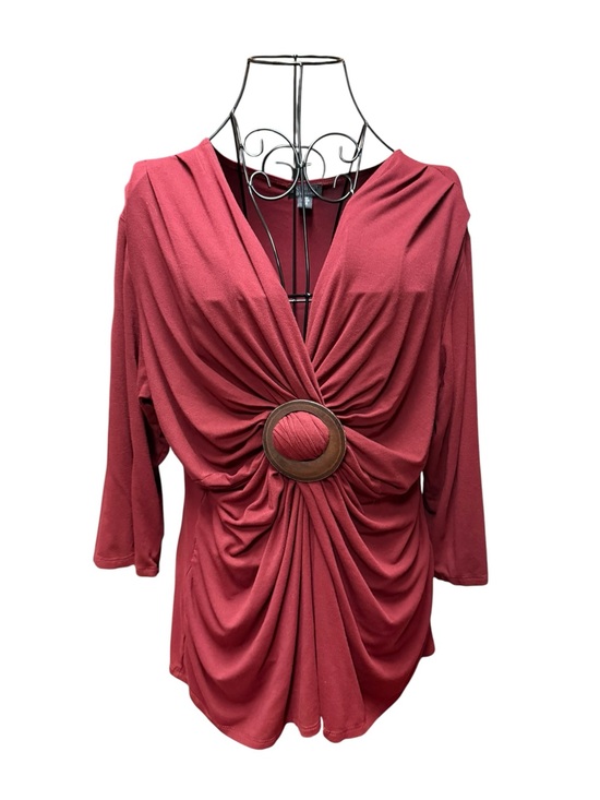 one west Tops - Draped V-Neck Tunic with Center Ring - Rose 3X